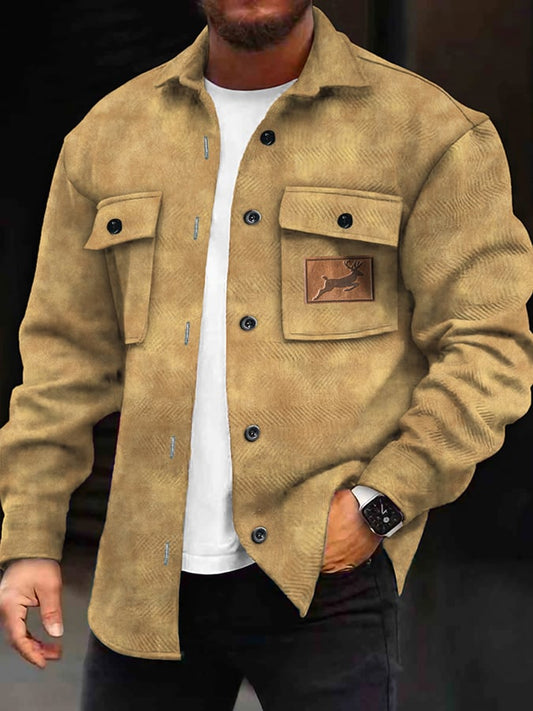 Men's Vintage Western Elk Print Loose Casual Lapel Jacket