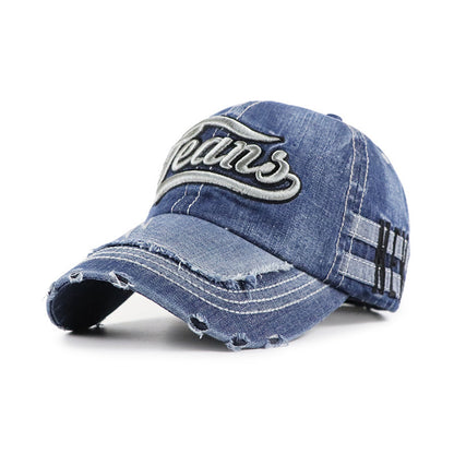 Men & Women Baseball Cap/Distressed denim Outdoor Fitted Hat