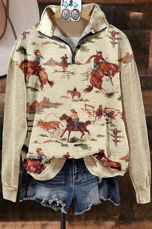 Classic Contrast Western Print Sweatshirt