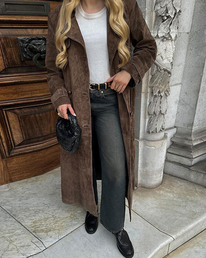 Elegant Long Coat Coat With Waistband