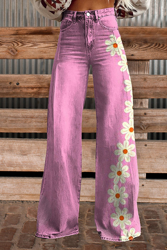 Casual Beautiful Flower Print Wide Leg Pants