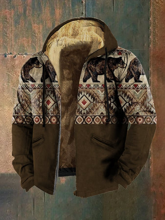 Men's Vintage Western Print Cotton Zip-Up Jacket