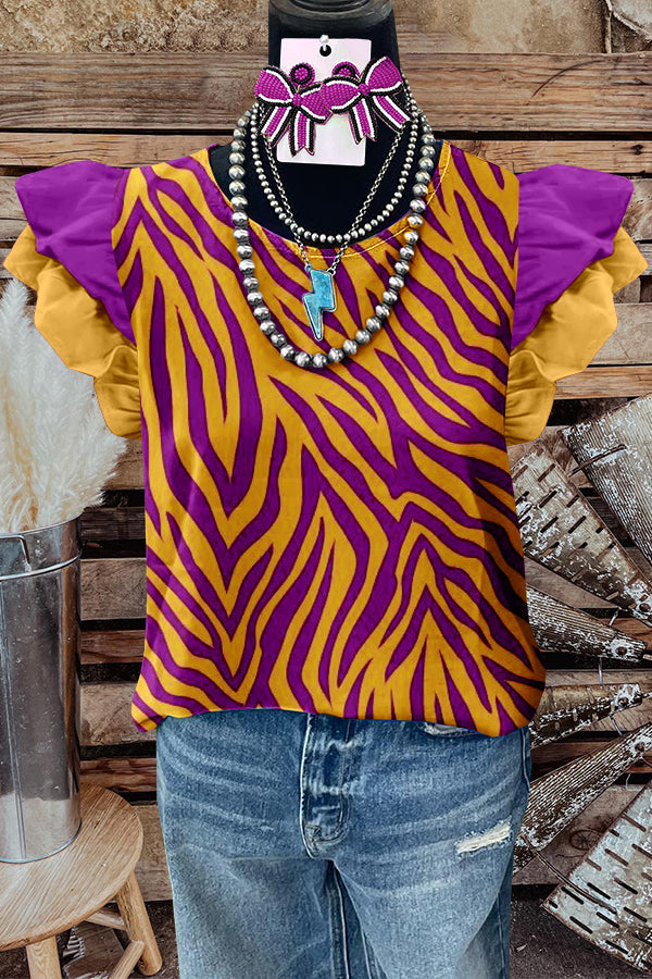 Bold Purple Tiger Stripes Print Flying Sleeve Top