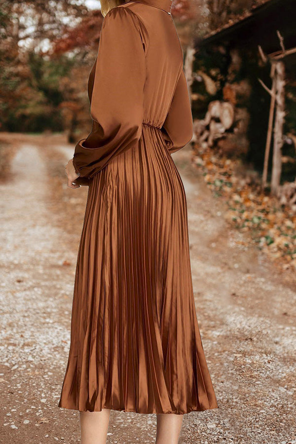 Only 1 Piece Left: Gorgeous Pleat V-Neck Satin Maxi Dress