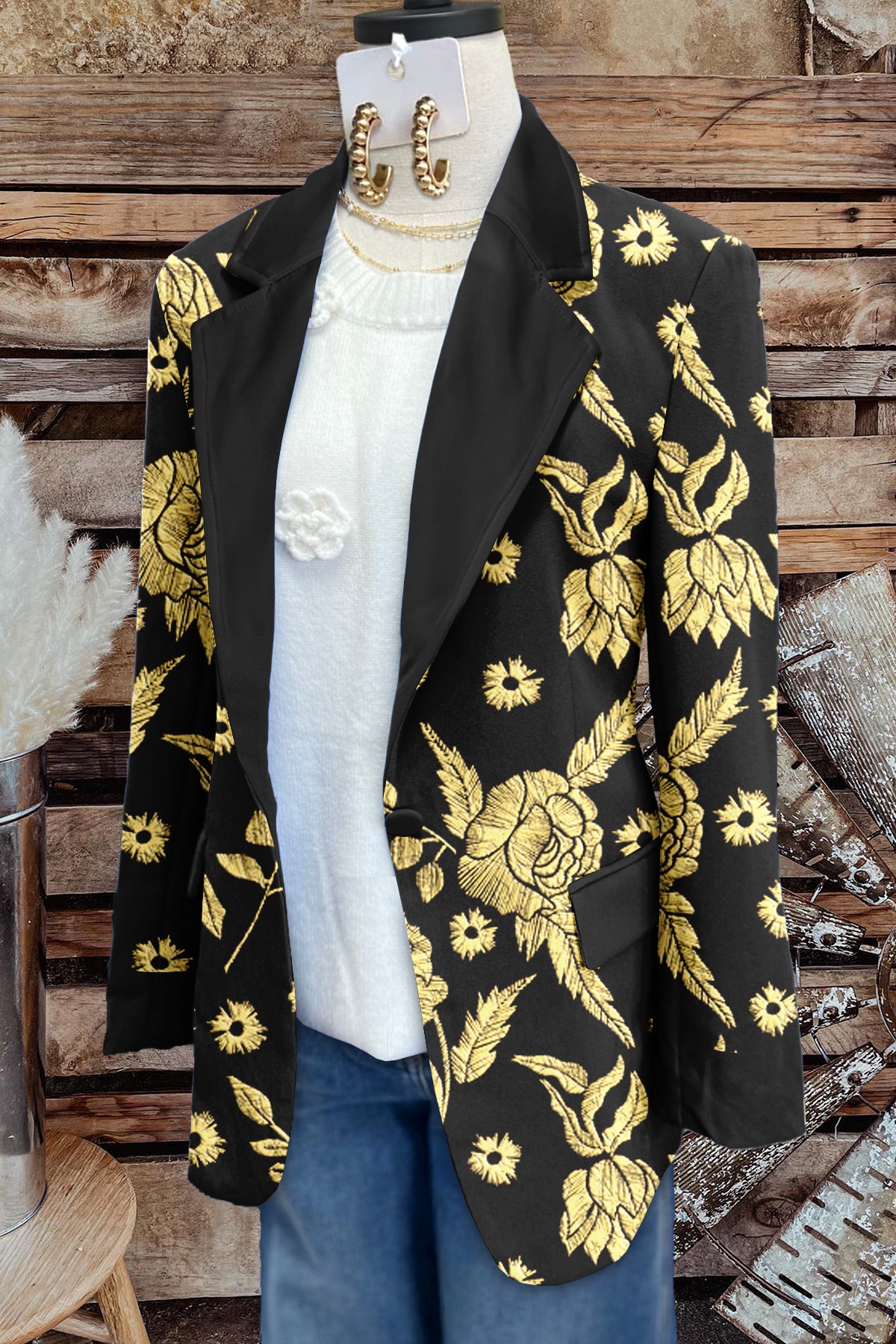 Classic Floral Print Long Sleeve Blazer