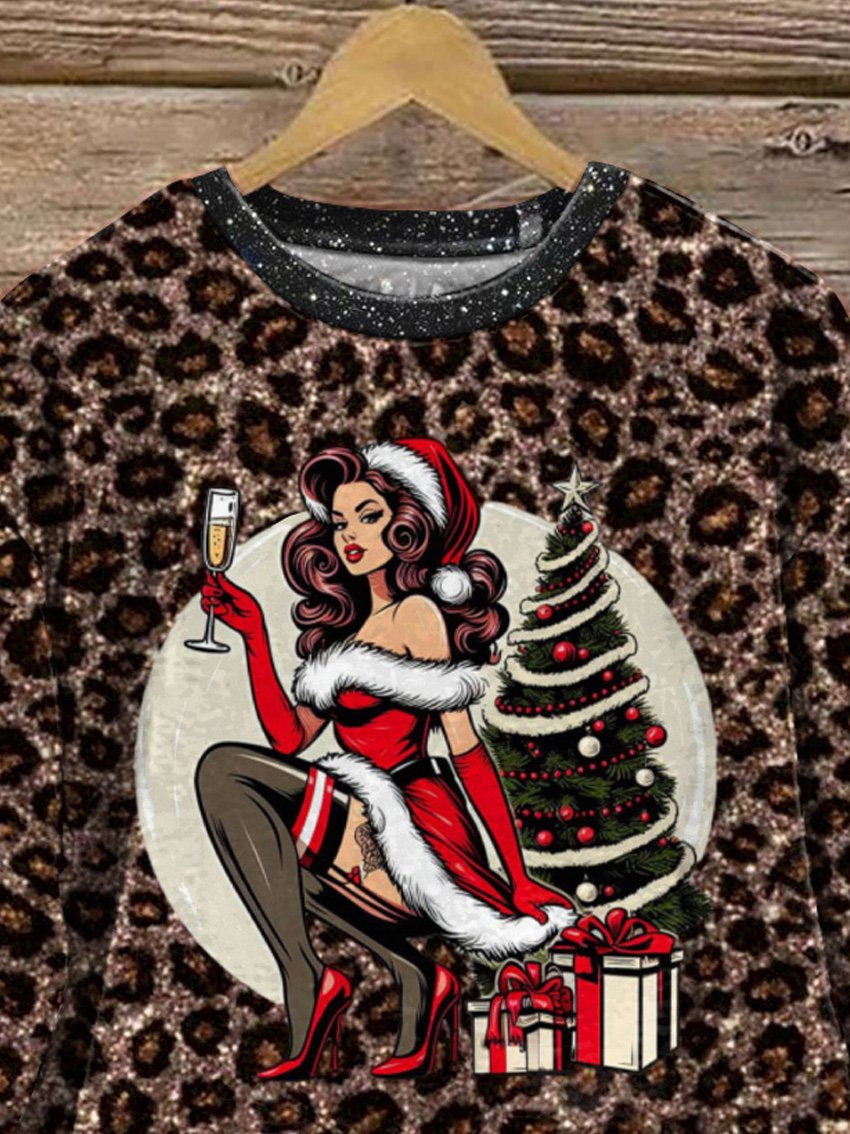 Hot Christmas Lady Graphic Printed Casual  Sweatshirt