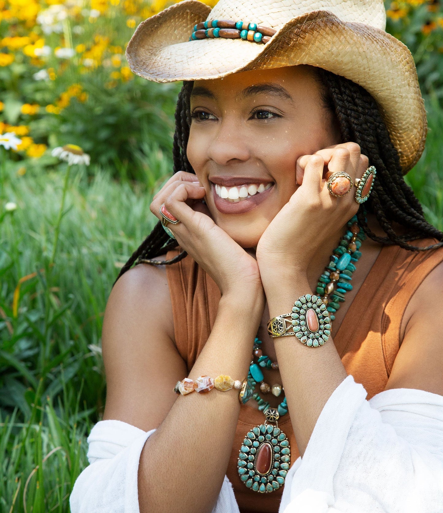 Sedona Turquoise Goldstone Statement Cuff Bracelet