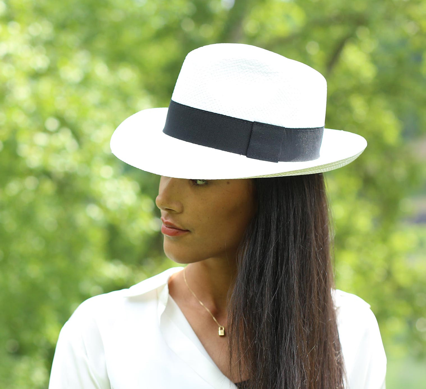 Handmade Classic 5mm Wide Straw Panama Hat-White