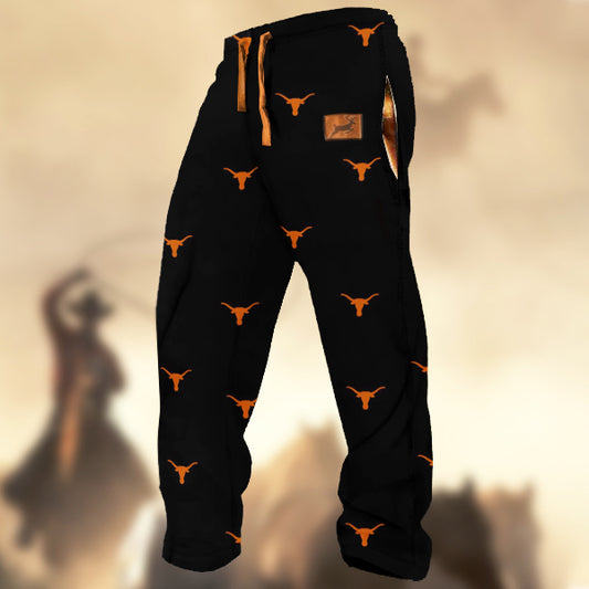 Men's Retro Country Western Bull Head asual Sweatpants