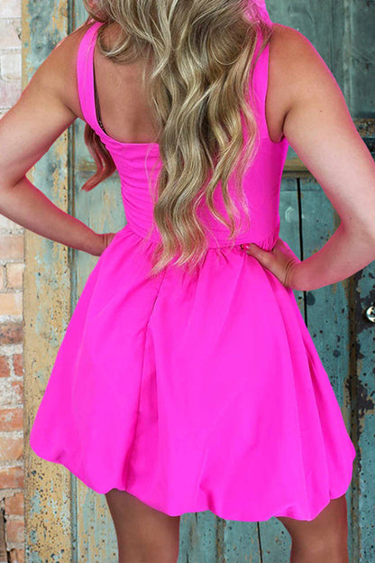 Pretty Sleeveless Ruffled Square Neck Dress