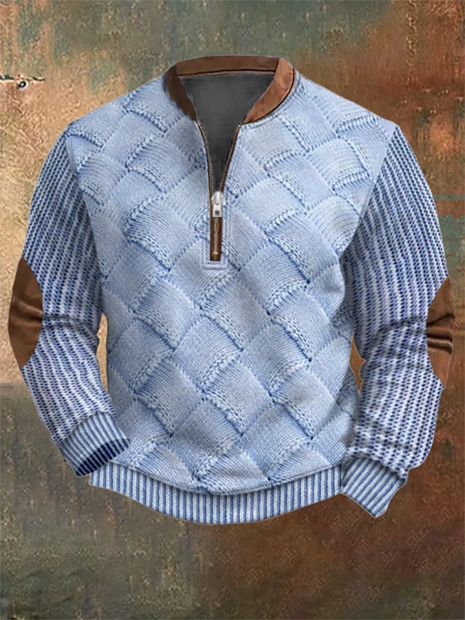 Men's Vintage Knit Print Zip-Up Sweatshirt