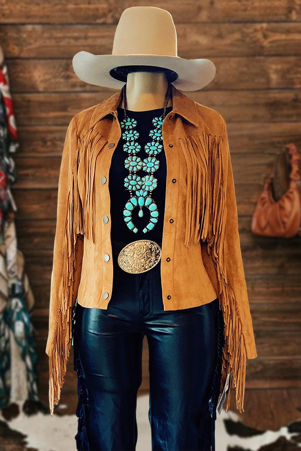 Vintage Fringed Shirt Collar Jacket