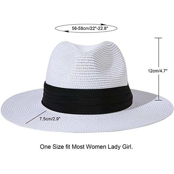 Wide Brim Straw Panama Roll up Hat Belt Buckle Fedora Beach Sun Hat