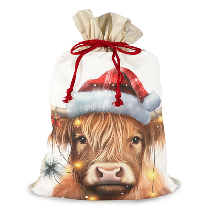 Christmas Gift Bag Vintage Santa Highland Cow