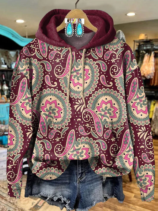 Vintage Ethnic Floral Art Print Casual Hoodie Sweatshirt