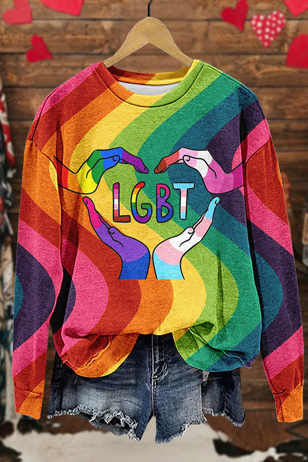 Rainbow LGBT Hand Heart Sweatshirt