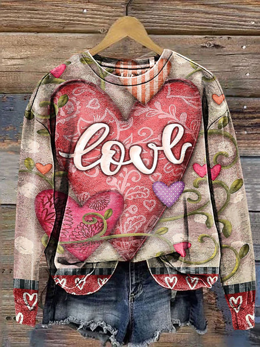 Vintage Love Curl Art Print Casual Sweatshirt