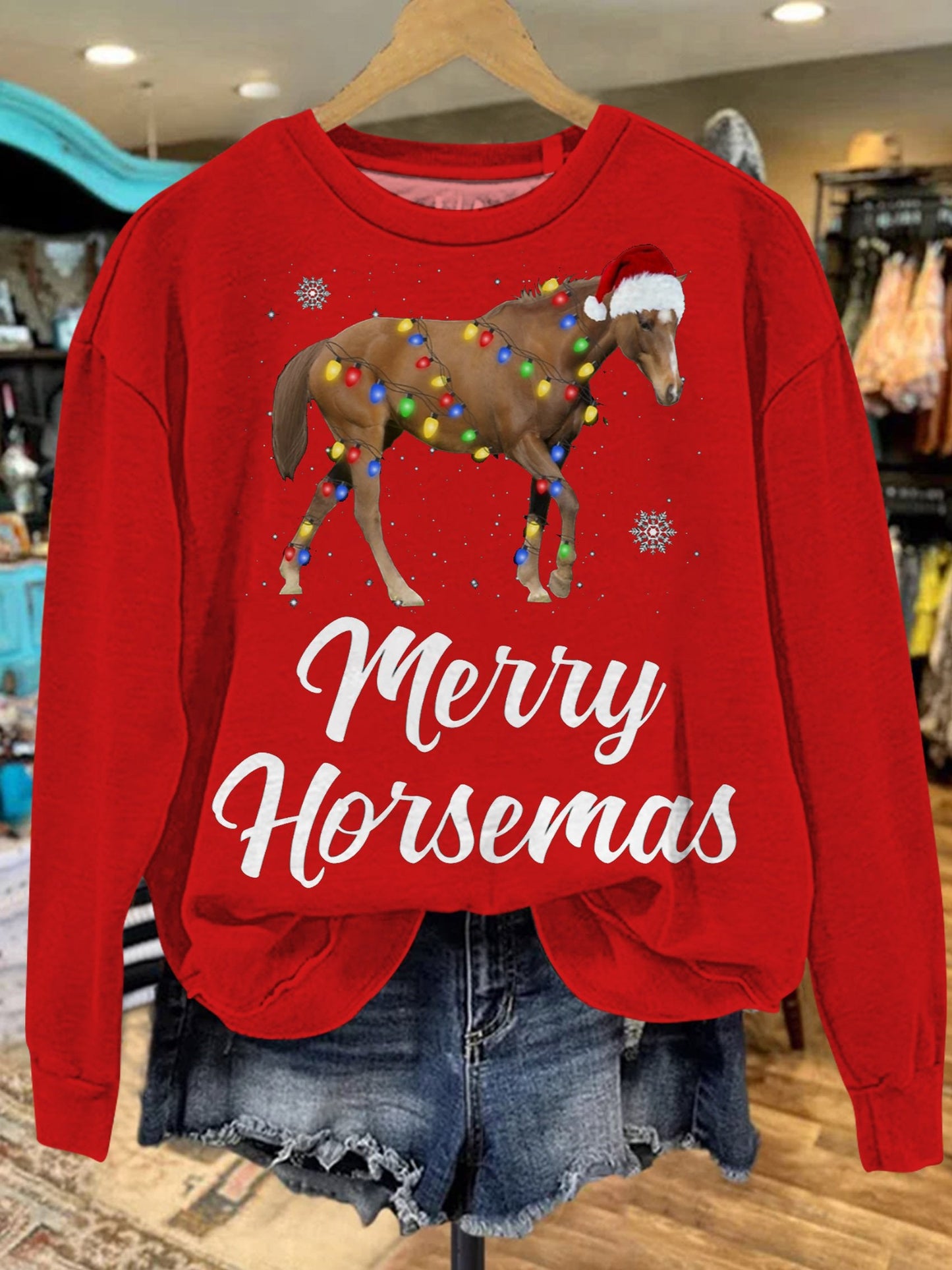 Merry Horsemas Print Casual Sweatshirt