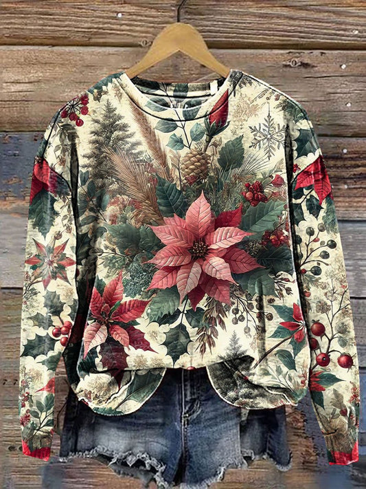 Vintage Flower Art Print Casual Sweatshirt