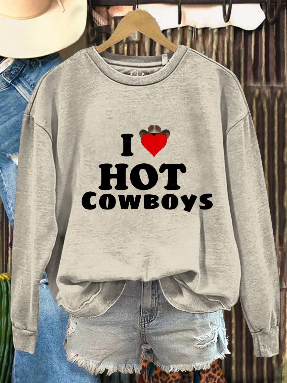 Love Hot Cowboys Print Casual Sweatshirt