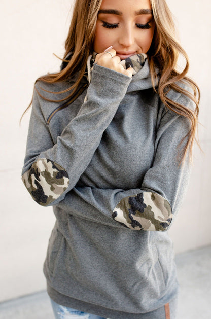 Ampersand Avenue DoubleHood_ Sweatshirt - Camo Elbow Patch