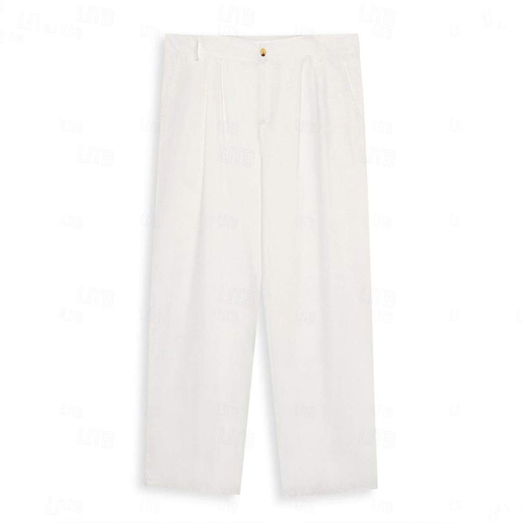 Men's Linen Buttoned Plain Pants