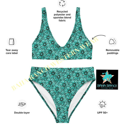 Yeehaw Turquoise Floral Leather Print Bikini