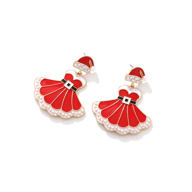 Christmas Hat Dress Pearl Earrings