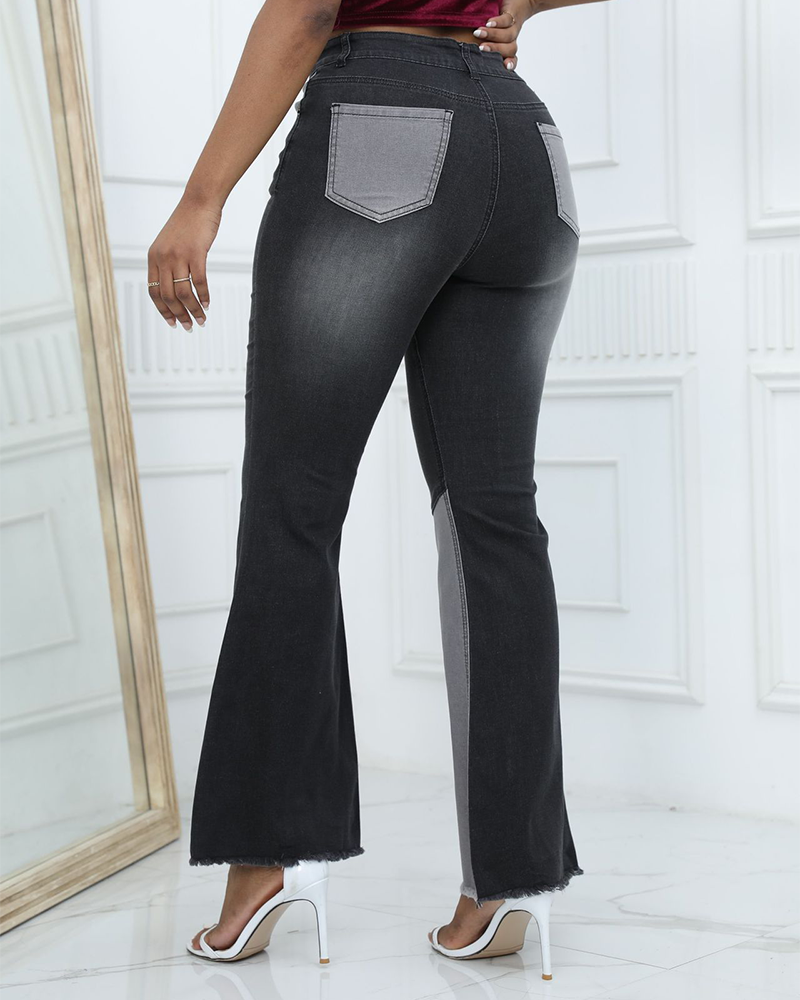 Color-Blocked High-Rise Fared Jeans