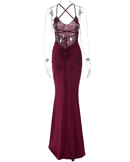 Sexy Backless Cross-Laced Irregular Pleated Floor-Length Dress