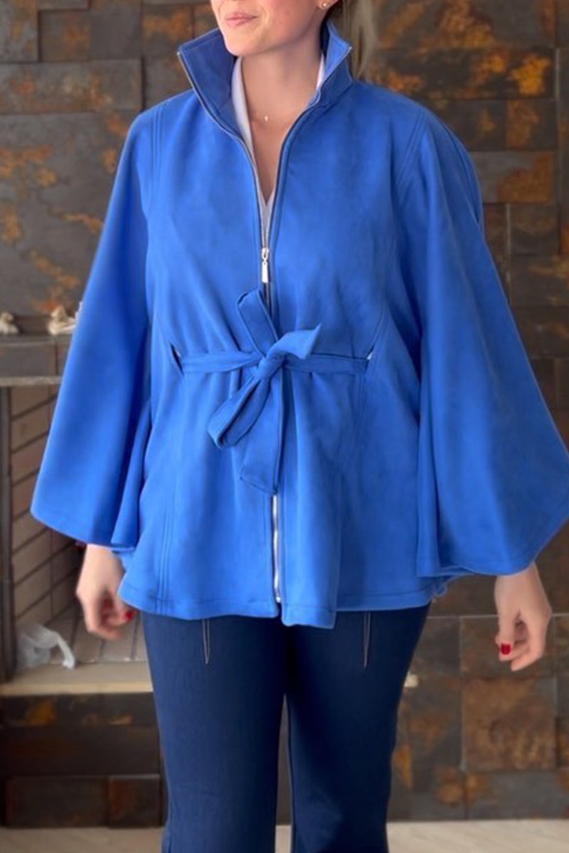 Women's Casual Stand Collar Solid Color Cape Jacket