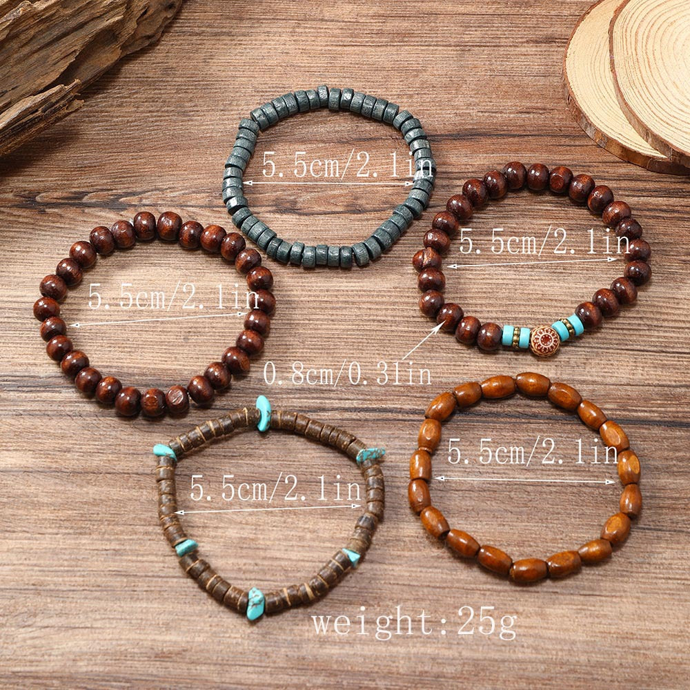 Unisex Retro N Ethnic Wooden Bead Bracelet