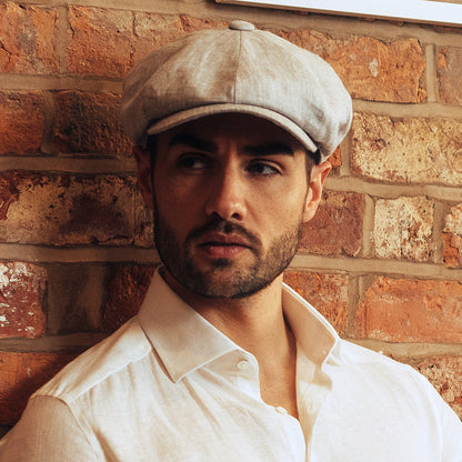 Tienda Hats Alfie Irish Linen Newsboy Cap - White