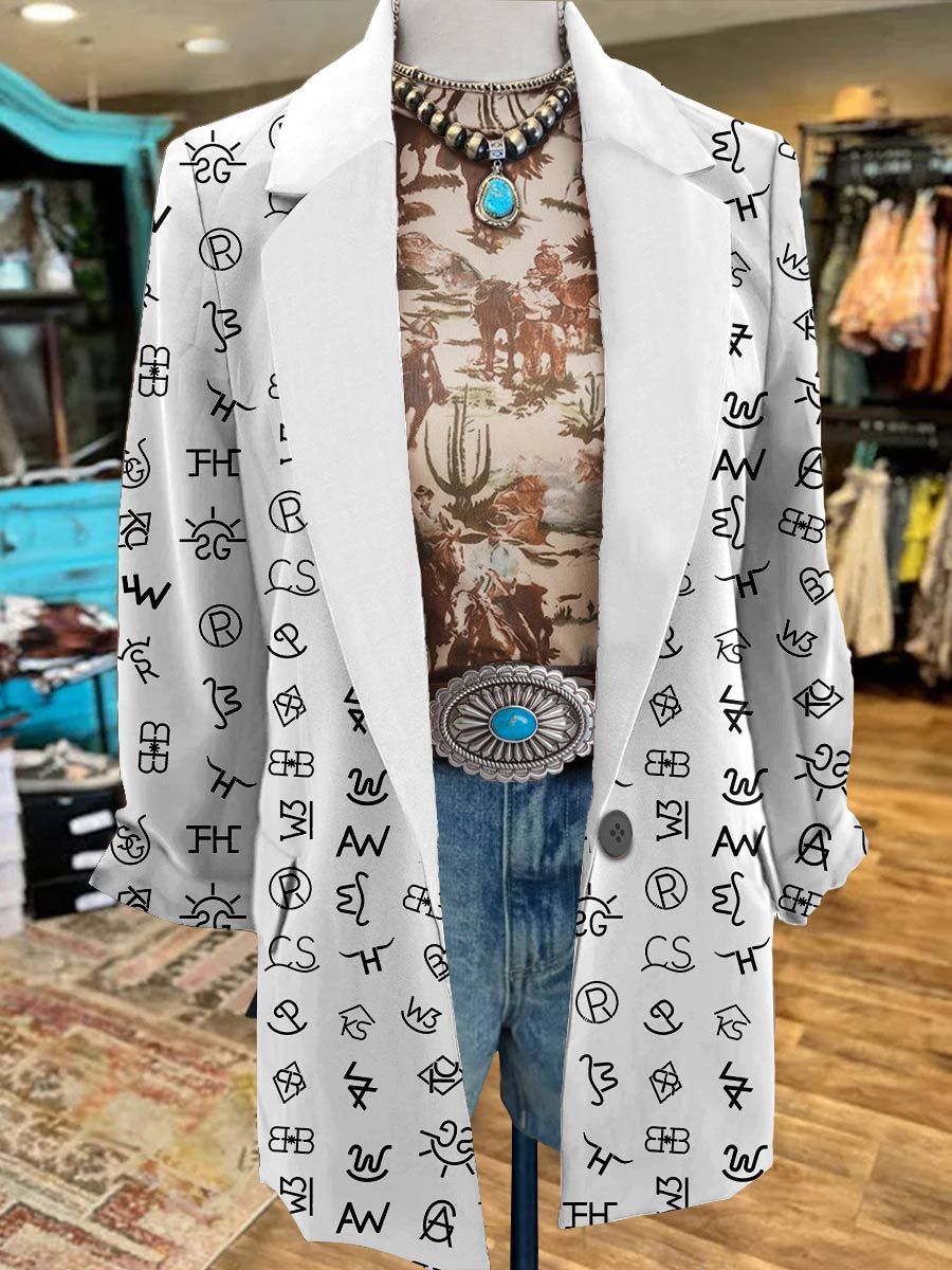 Women's Cattle Brands Print 3/4 Sleeve Casual Blazer