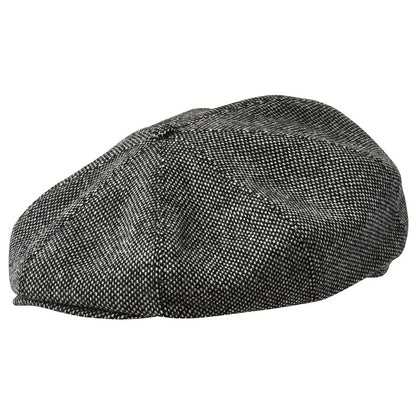 PEAKED CAPS - WOOL Genuine Scottish Harris Tweed 8 Panels Man Cap BLACK-WHITE