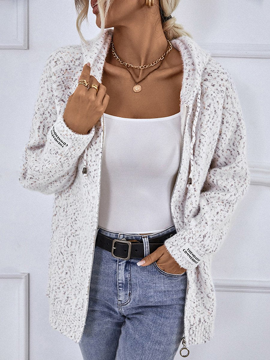 Women's Fall And Winter Hooded Drawstring Knit Cardigan Jacket