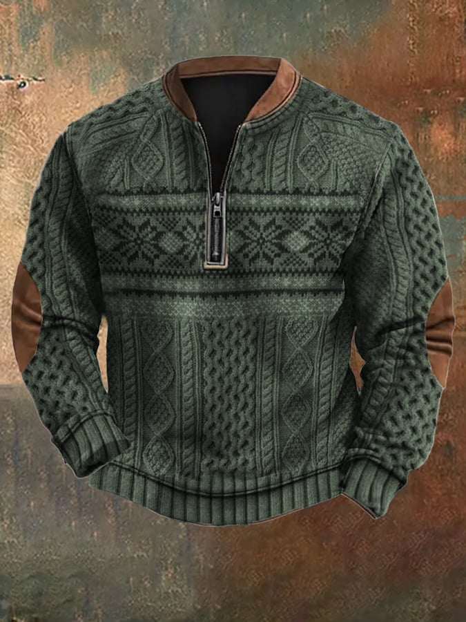 Men's Vintage Knitted Printed Sweatshirt