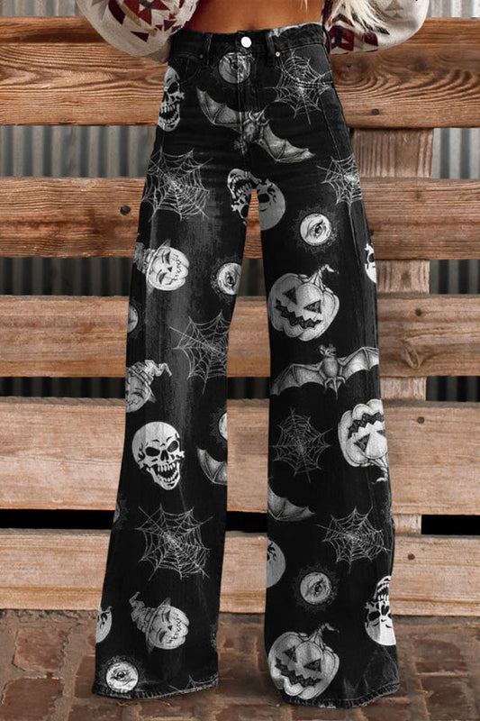 Casual Halloween Print Wide Leg Pants