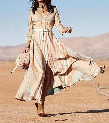 Casual Cotton V Neck Slit Maxi Dress