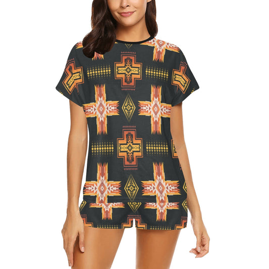 Fire Aztec T Shirt Shorts Pajamas Set