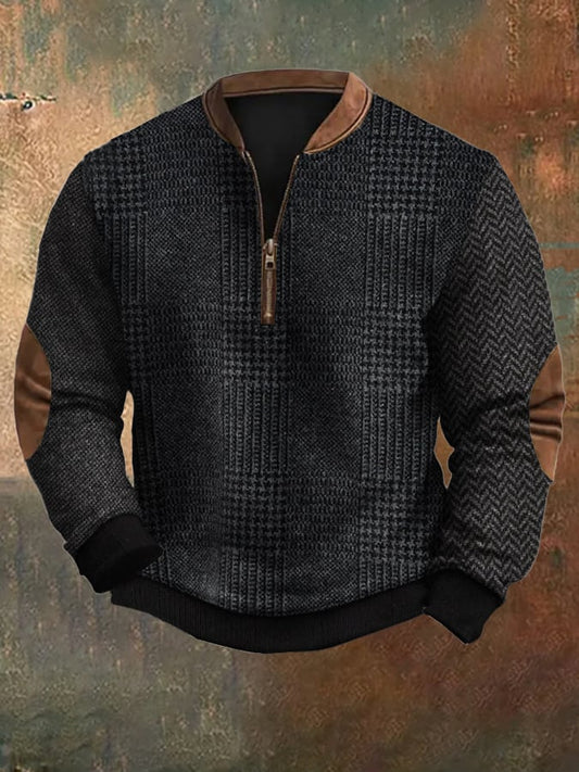 Men's Vintage Knit Print Zip-Up Sweatshirt