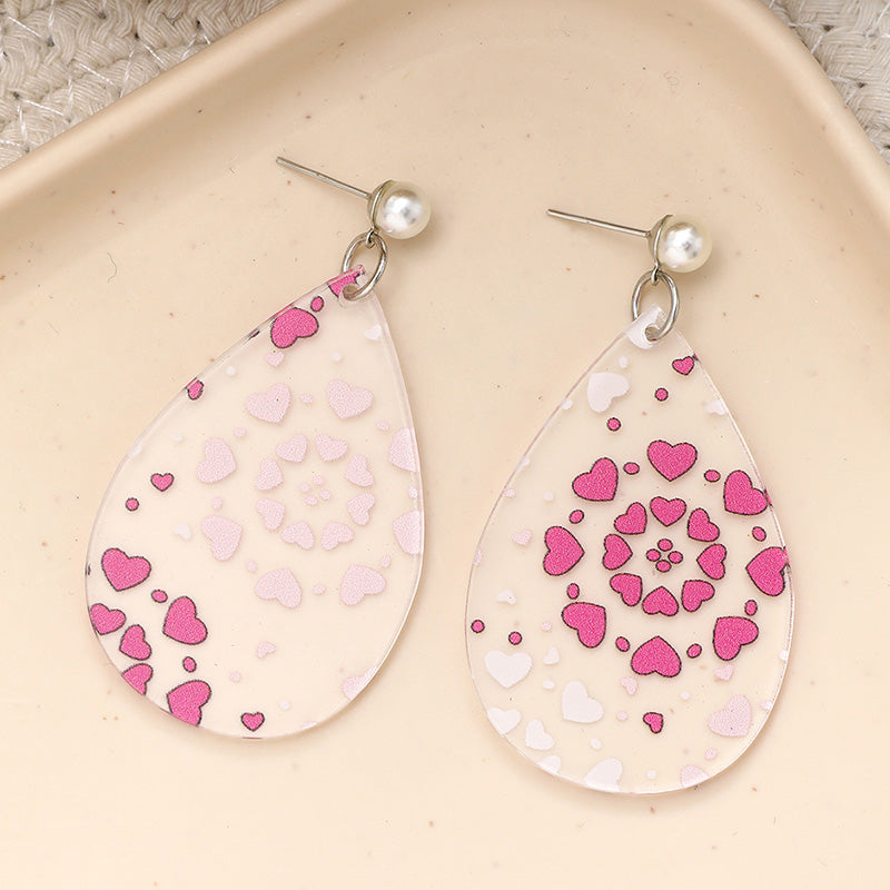 Valentine's Day Hearts Print Teardrop Earrings