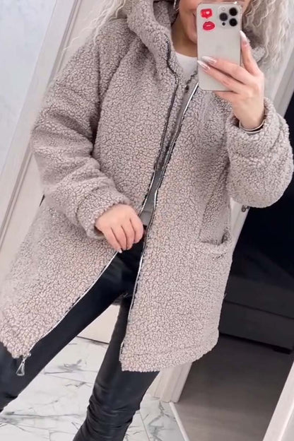 Women's Casual Loose Lamb Wool Hooded Mid-Length Coat