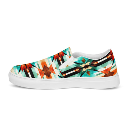 Turquoise Orange Aztec Women__ Slip-on Canvas Shoes