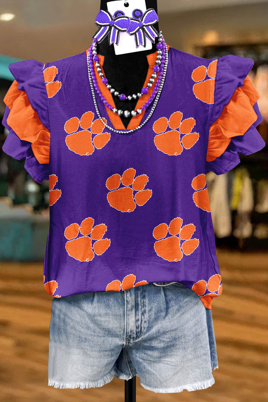 Classic Clemson Tigers Print Fly Sleeve Blouse