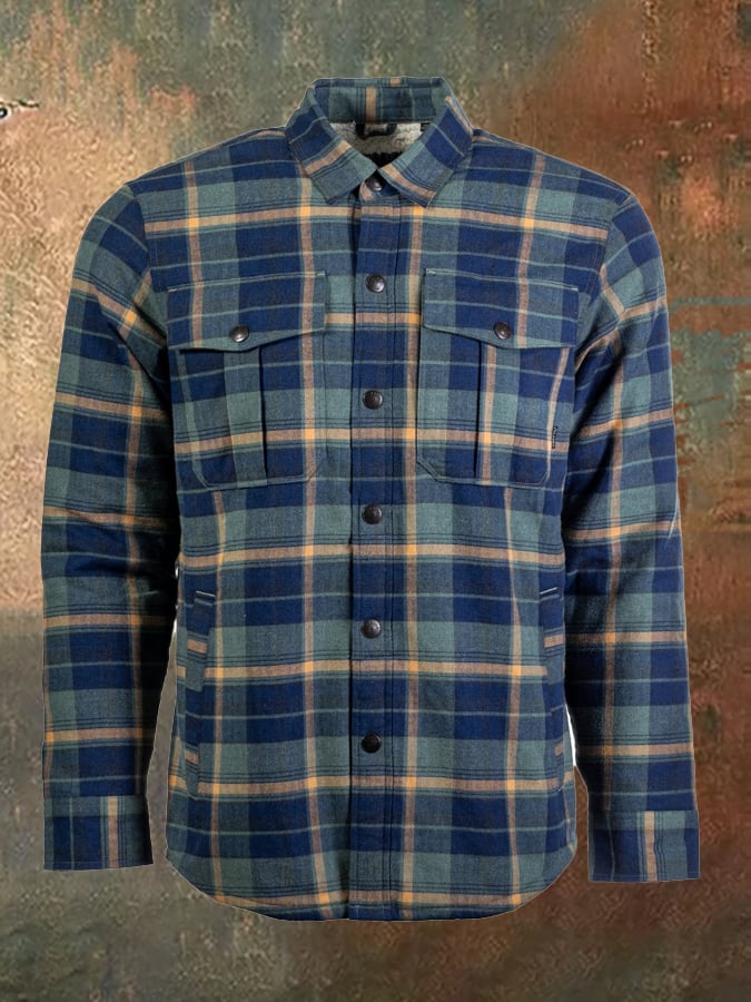 Men's retro western plaid fleece warm jacket