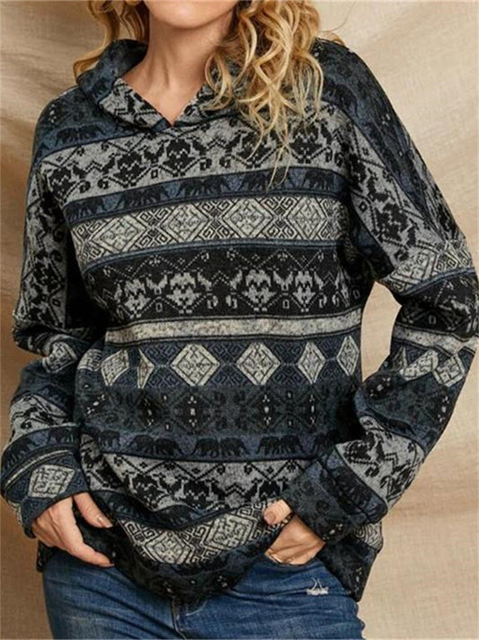 Western Geometric Print Hooded Sweatshirt