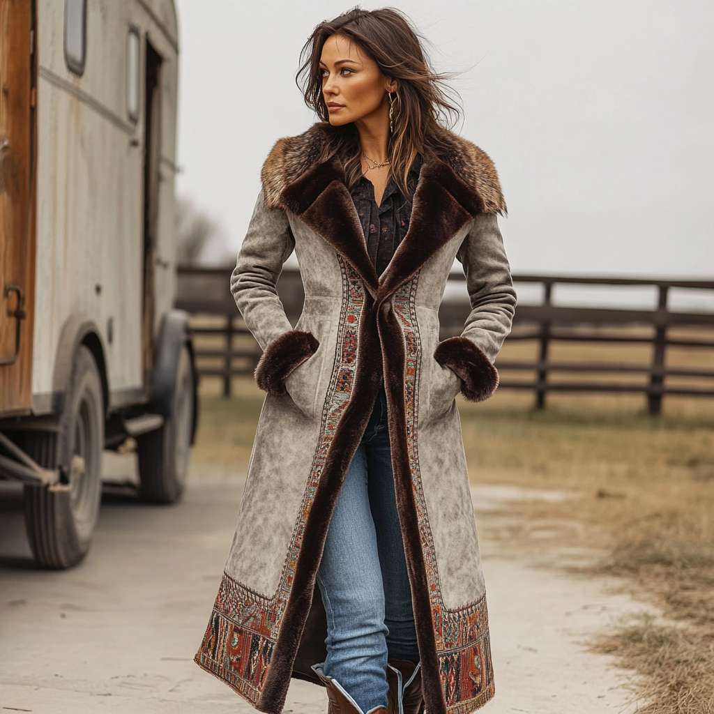 Denim Women's Western Retro Coat Plush Autumn And Winter Warm Coat