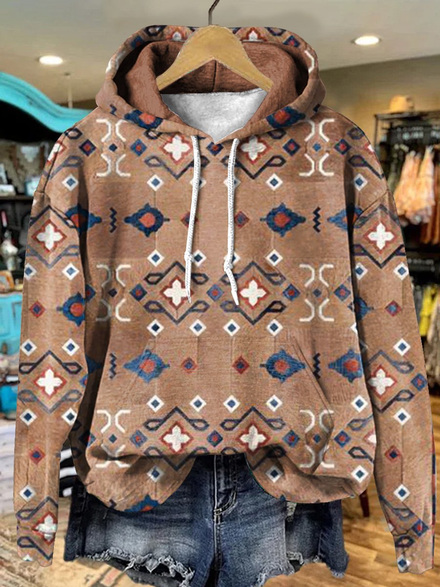 Retro Brown Rhombus Art Print Casual Hoodie Sweatshirt