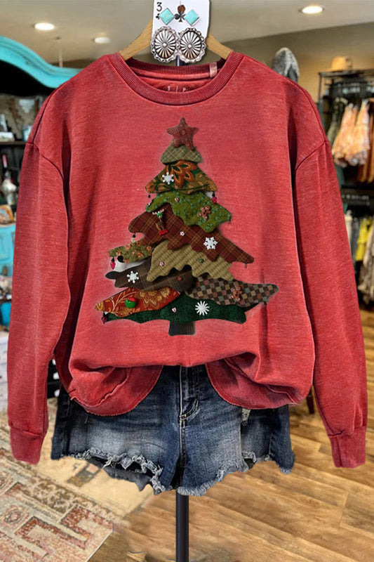 Classic Contrast Christmas Tree Print Sweatshirt